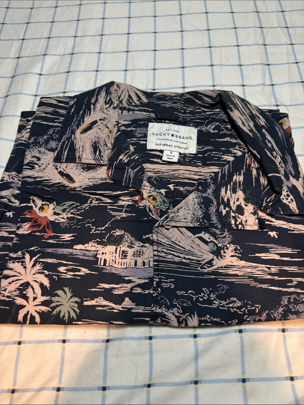 Lucky Brand Navy Tropical Print Short-Sleeve Shirt with Pink Accents